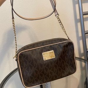 gold & brown michael kors crossbody purse large